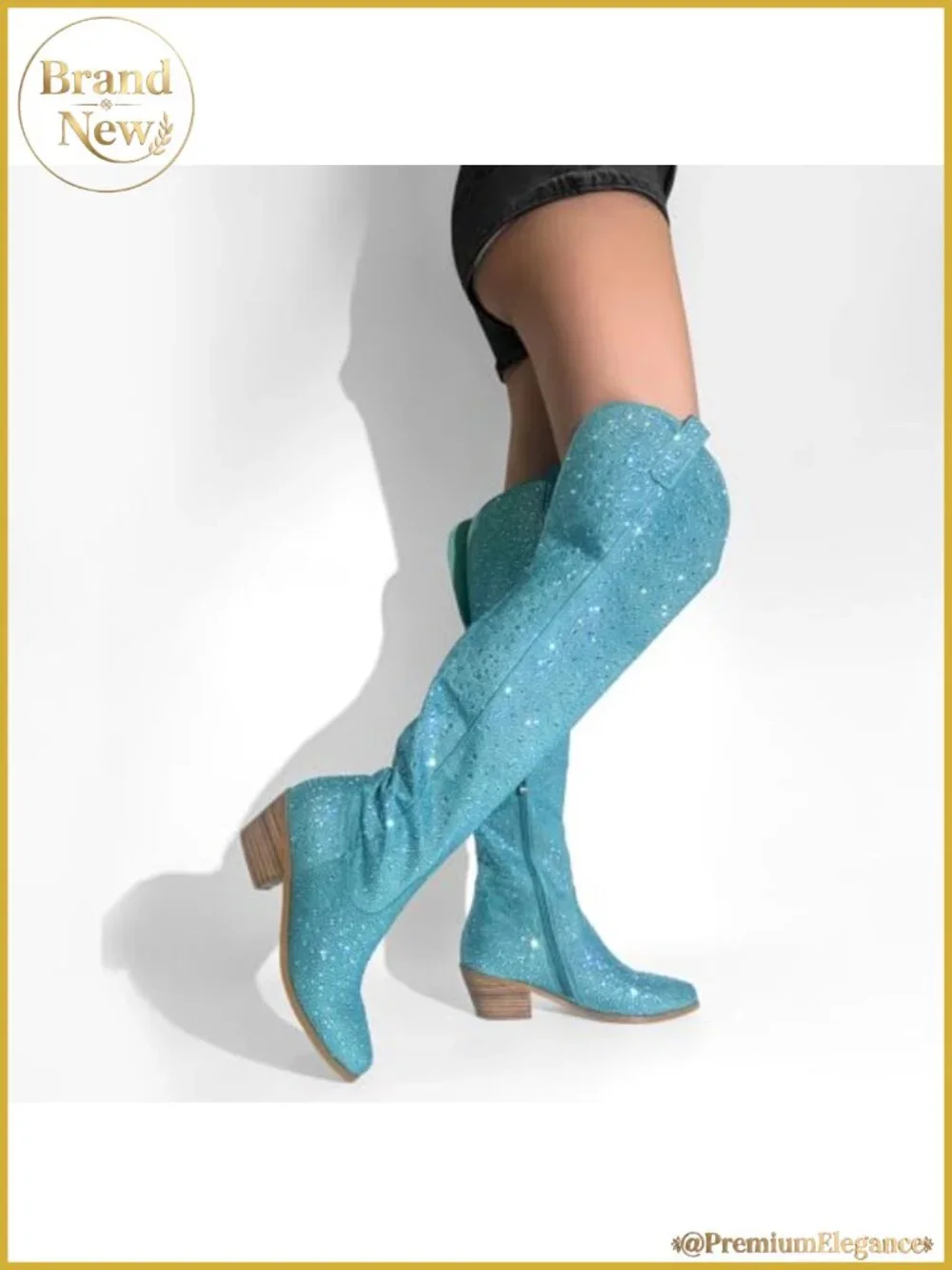 Rhinestone Western Cowboy Over the Knee Thigh High Boots Wide Calf Stretchy